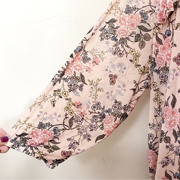 MASSINI floral print sheer yoke and sleeve lined body ruffle trim blouse 3X - Picture 3 of 9